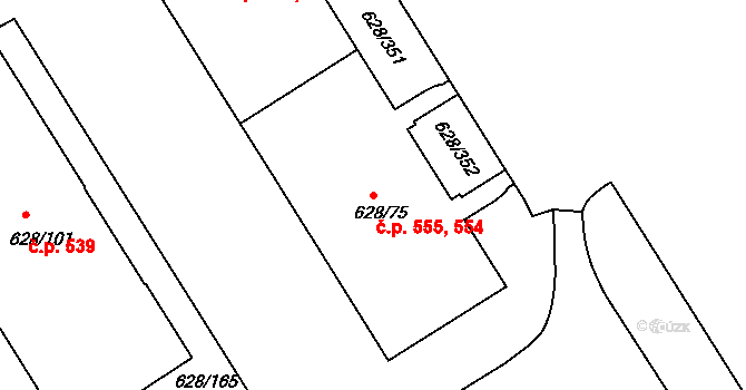 Prosek 554,555, Praha na parcele st. 628/75 v KÚ Prosek, Katastrální mapa