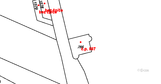 Vrchlabí 597 na parcele st. 786 v KÚ Vrchlabí, Katastrální mapa
