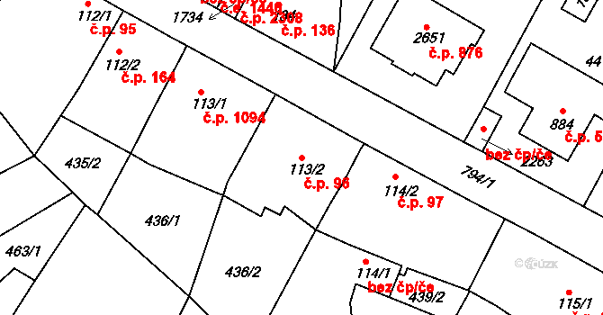 Sezimovo Ústí 96 na parcele st. 113/2 v KÚ Sezimovo Ústí, Katastrální mapa