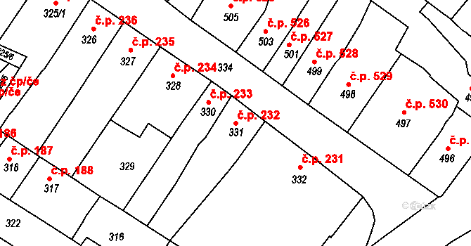 Česká Lípa 232 na parcele st. 331 v KÚ Česká Lípa, Katastrální mapa