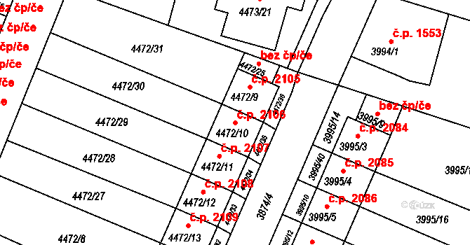 Česká Lípa 2106 na parcele st. 4472/10 v KÚ Česká Lípa, Katastrální mapa