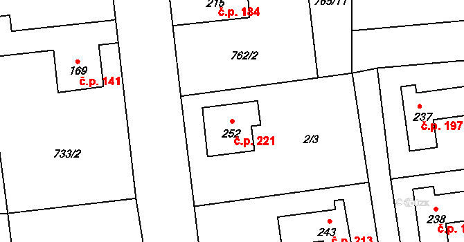 Dolní Chrastava 221, Chrastava na parcele st. 252 v KÚ Dolní Chrastava, Katastrální mapa