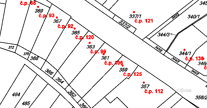 Horákov 106, Mokrá-Horákov na parcele st. 361 v KÚ Horákov, Katastrální mapa