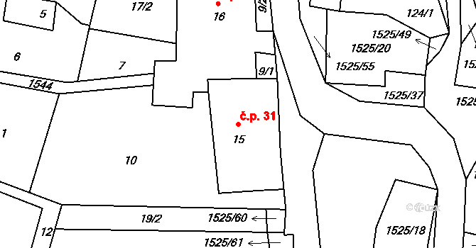 Lukov 31, Úštěk na parcele st. 15 v KÚ Lukov u Úštěku, Katastrální mapa