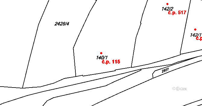 Kateřinky 115, Opava na parcele st. 140/1 v KÚ Kateřinky u Opavy, Katastrální mapa
