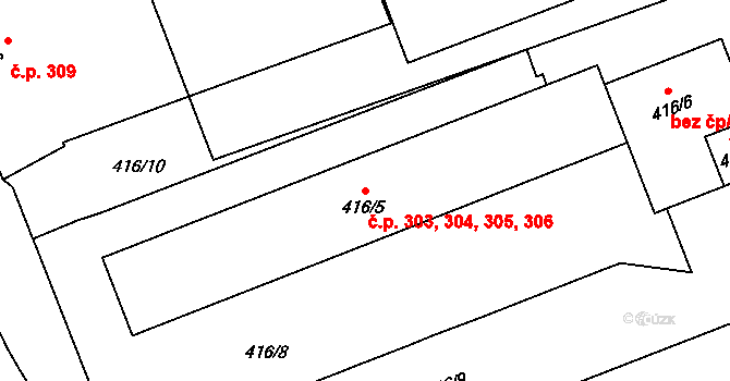 Prostějov 303,304,305,306 na parcele st. 416/5 v KÚ Prostějov, Katastrální mapa