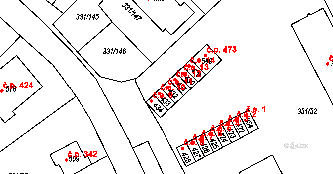 Čebín 11 na parcele st. 432 v KÚ Čebín, Katastrální mapa