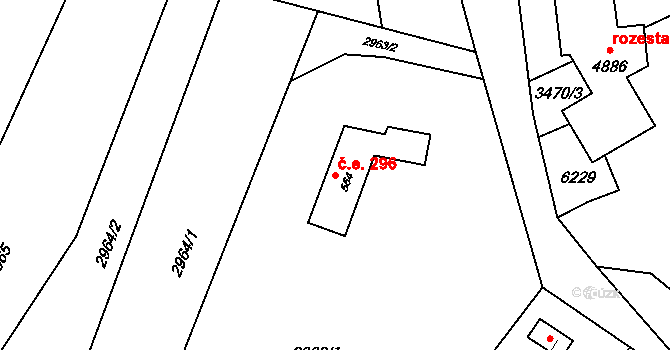 Rožnov pod Radhoštěm 296 na parcele st. 564 v KÚ Rožnov pod Radhoštěm, Katastrální mapa