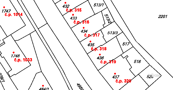 Jáchymov 318 na parcele st. 435 v KÚ Jáchymov, Katastrální mapa