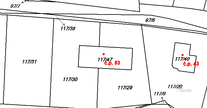 Lipany 53, Praha na parcele st. 117/47 v KÚ Lipany, Katastrální mapa