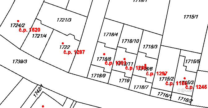 Slatina 1291, Brno na parcele st. 1718/8 v KÚ Slatina, Katastrální mapa