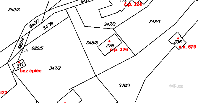 Záborčí 326, Malá Skála na parcele st. 276 v KÚ Vranové II, Katastrální mapa