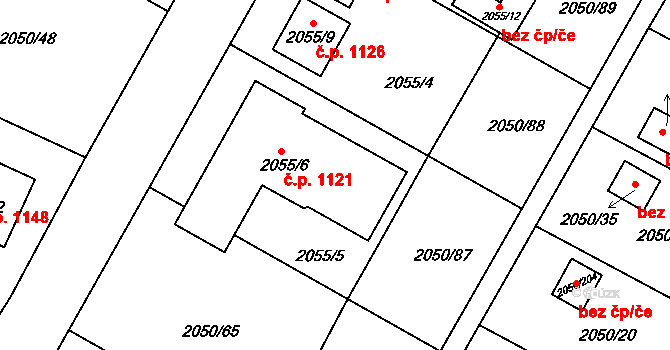 Sadská 1121 na parcele st. 2055/6 v KÚ Sadská, Katastrální mapa