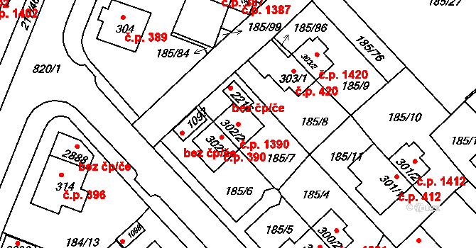 Sezimovo Ústí 1390 na parcele st. 302/2 v KÚ Sezimovo Ústí, Katastrální mapa