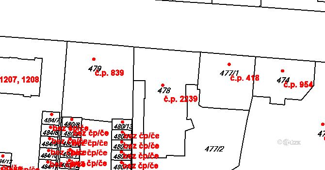 Benešov 2239 na parcele st. 478 v KÚ Benešov u Prahy, Katastrální mapa