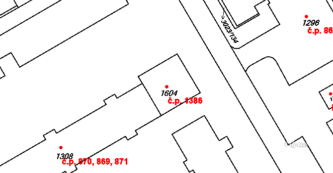 Mařatice 1386, Uherské Hradiště na parcele st. 1604 v KÚ Mařatice, Katastrální mapa