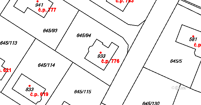 Líbeznice 776 na parcele st. 933 v KÚ Líbeznice, Katastrální mapa