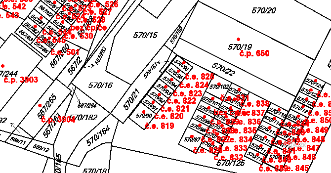 Vyškov-Předměstí 822, Vyškov na parcele st. 570/93 v KÚ Vyškov, Katastrální mapa