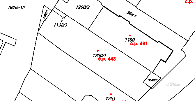 Vyškov-Město 443, Vyškov na parcele st. 1200/1 v KÚ Vyškov, Katastrální mapa