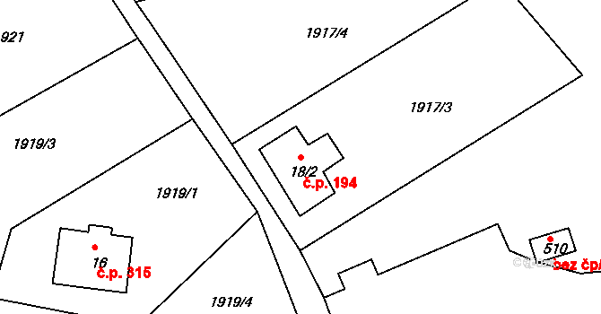 Horní Podluží 194 na parcele st. 18/2 v KÚ Horní Podluží, Katastrální mapa