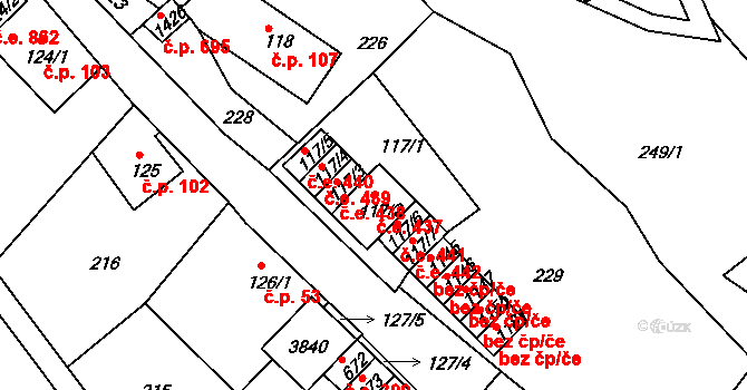 Krupka 437 na parcele st. 117/2 v KÚ Krupka, Katastrální mapa