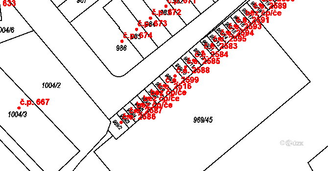 Znojmo 2599 na parcele st. 969/8 v KÚ Znojmo-město, Katastrální mapa