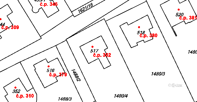 Křižanov 362 na parcele st. 517 v KÚ Křižanov, Katastrální mapa