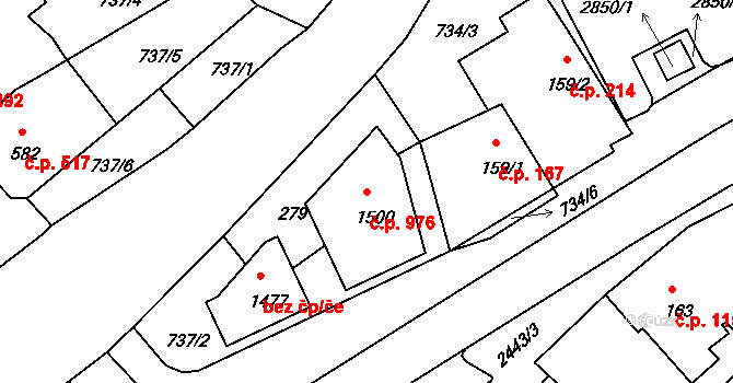 Luhačovice 976 na parcele st. 1500 v KÚ Luhačovice, Katastrální mapa