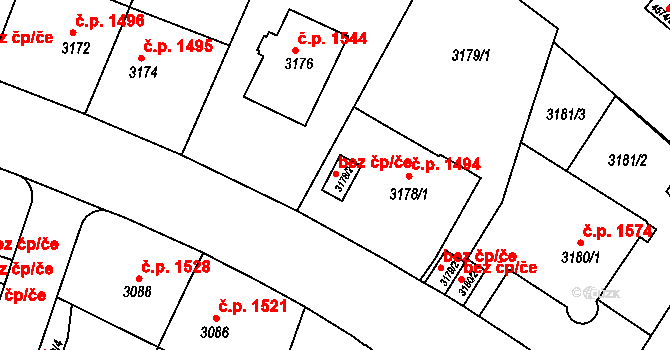 Teplice 39153444 na parcele st. 3178/2 v KÚ Teplice, Katastrální mapa