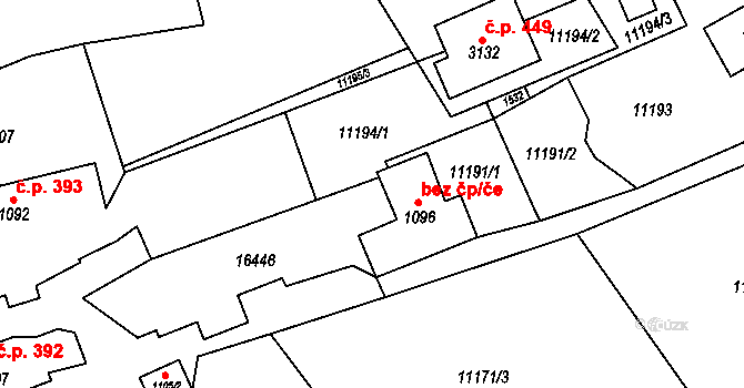 Huslenky 39535444 na parcele st. 1096 v KÚ Huslenky, Katastrální mapa