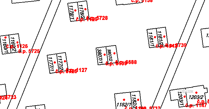Zlín 3139 na parcele st. 3807/1 v KÚ Zlín, Katastrální mapa