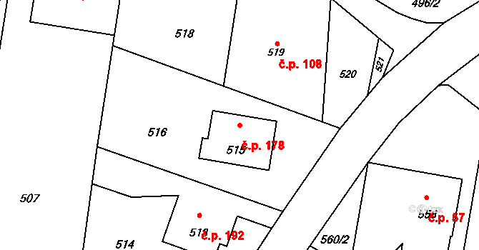 Děhylov 178 na parcele st. 515 v KÚ Děhylov, Katastrální mapa