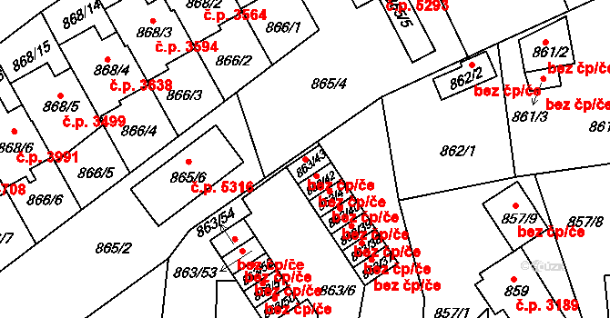 Jablonec nad Nisou 44209444 na parcele st. 863/43 v KÚ Mšeno nad Nisou, Katastrální mapa