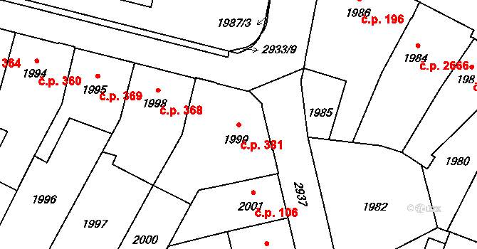 Předměstí 381, Opava na parcele st. 1999 v KÚ Opava-Předměstí, Katastrální mapa