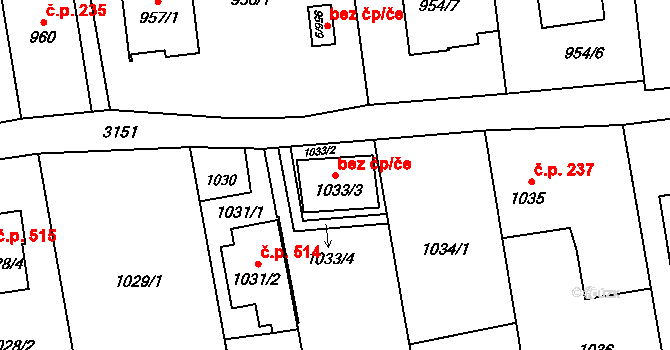 Píšť 45268444 na parcele st. 1033/3 v KÚ Píšť, Katastrální mapa