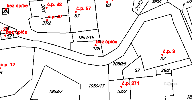 Losiná 46223444 na parcele st. 128 v KÚ Losiná u Plzně, Katastrální mapa