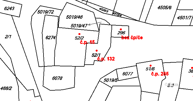 Popovice 132 na parcele st. 52/1 v KÚ Popovice u Uherského Hradiště, Katastrální mapa
