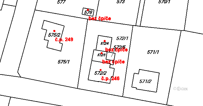 Zruč-Senec 47959444 na parcele st. 572/3 v KÚ Senec u Plzně, Katastrální mapa