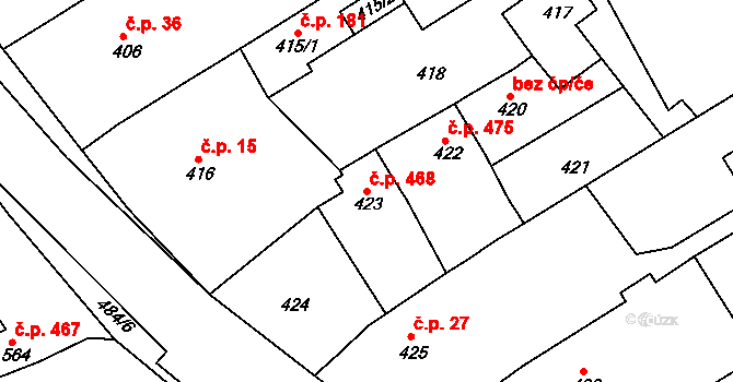 Buchlovice 4814444 na parcele st. 423 v KÚ Buchlovice, Katastrální mapa