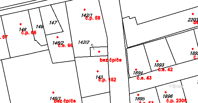 Nymburk 48364444 na parcele st. 142/2 v KÚ Drahelice, Katastrální mapa