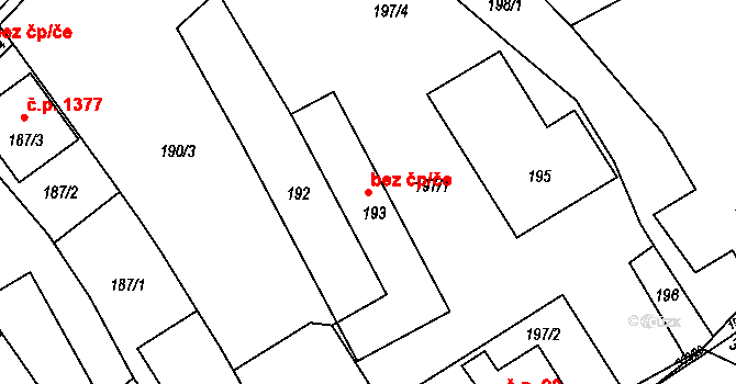 Brumov-Bylnice 48451444 na parcele st. 193 v KÚ Bylnice, Katastrální mapa