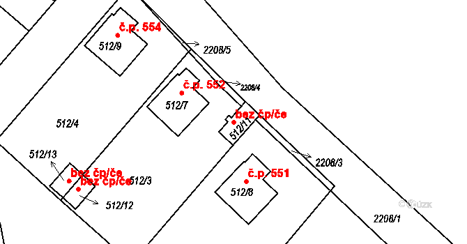 Březnice 49307444 na parcele st. 512/11 v KÚ Březnice, Katastrální mapa