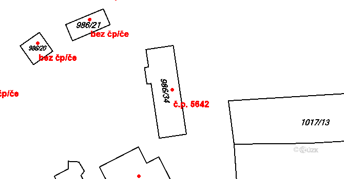 Jihlava 5642 na parcele st. 986/34 v KÚ Jihlava, Katastrální mapa