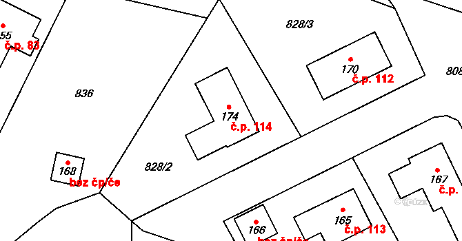 Nebahovy 114 na parcele st. 174 v KÚ Nebahovy, Katastrální mapa
