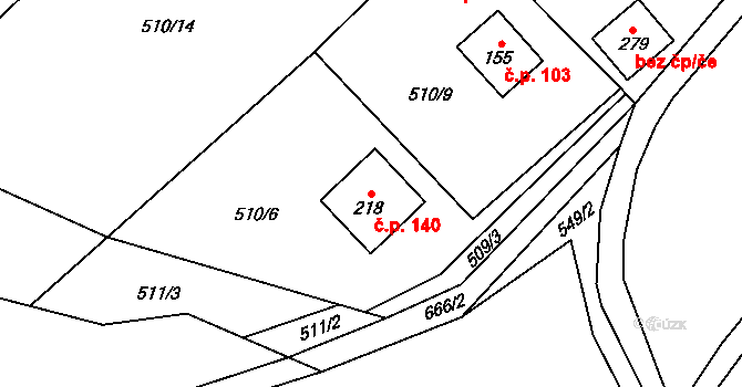 Jeníkov 140 na parcele st. 218 v KÚ Jeníkov u Hlinska, Katastrální mapa