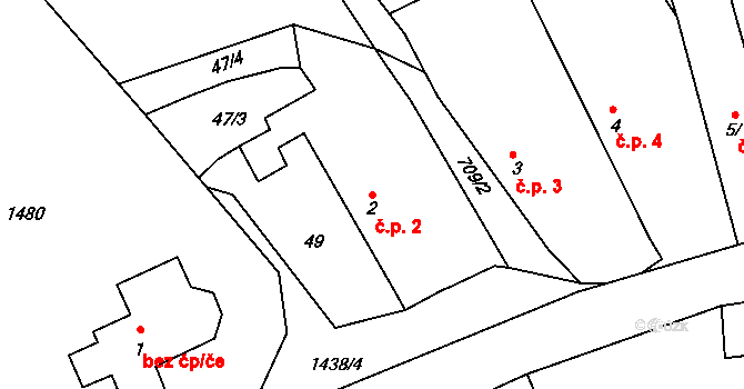 Krašov 2, Bezvěrov na parcele st. 2 v KÚ Krašov, Katastrální mapa