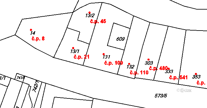 Kralupy nad Vltavou 109 na parcele st. 131 v KÚ Kralupy nad Vltavou, Katastrální mapa