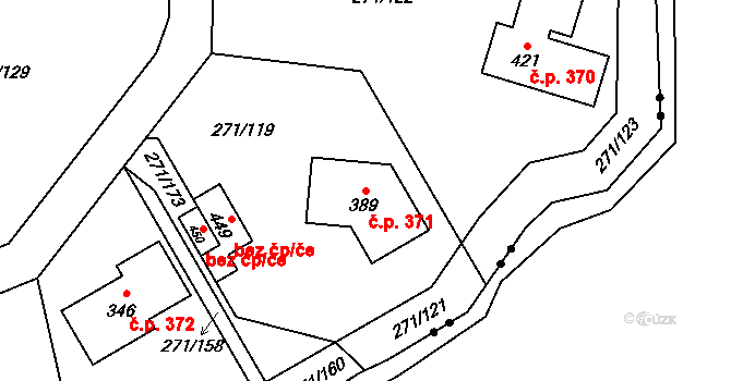 Minkovice 371, Šimonovice na parcele st. 389 v KÚ Minkovice, Katastrální mapa