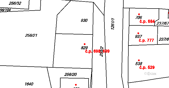 Přeštice 698,699 na parcele st. 829 v KÚ Přeštice, Katastrální mapa
