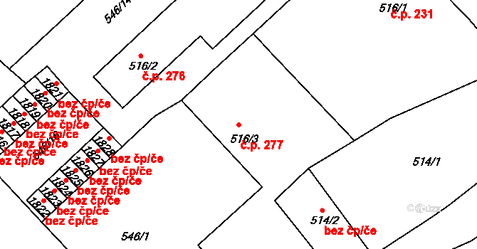 Broumov 277 na parcele st. 516/3 v KÚ Broumov, Katastrální mapa